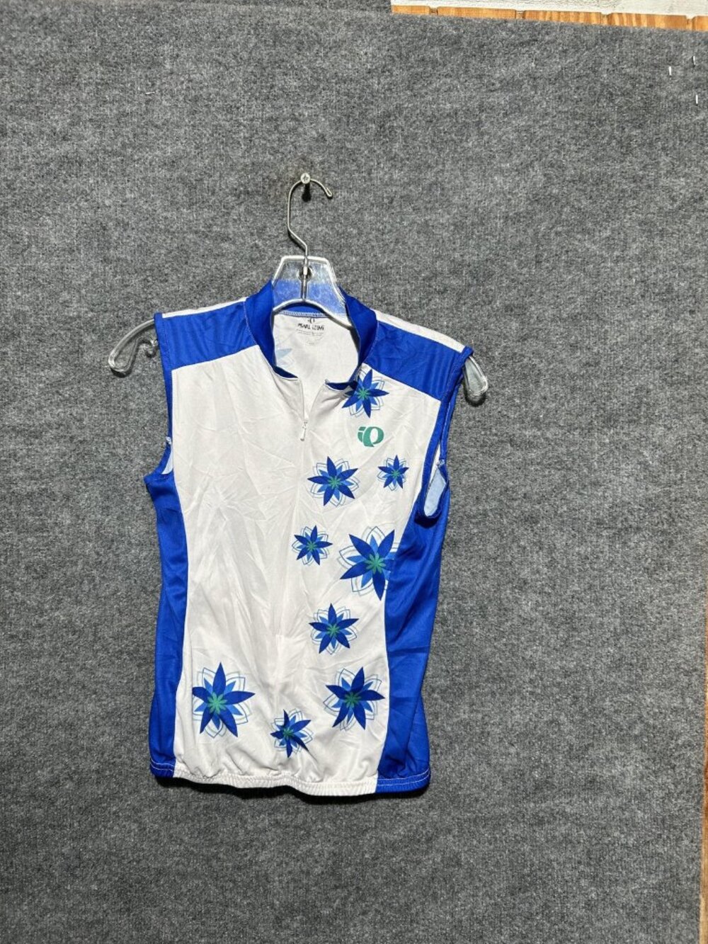 Pearl Izumi Cycling Jersey Womens Small White Blue Floral 1/4 Zip Pockets Bike